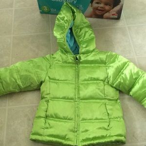 Bright green puffer jacket